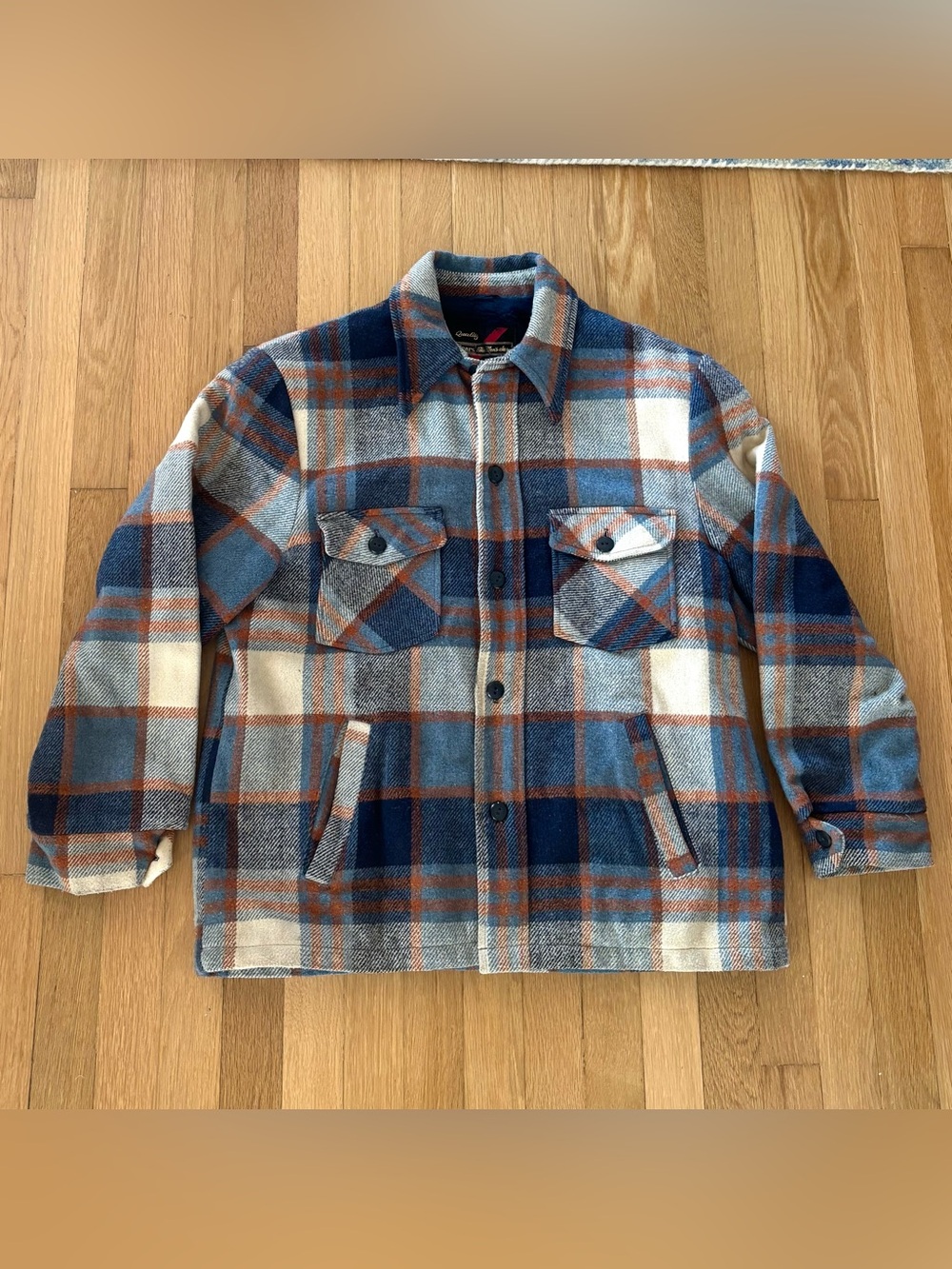 True Vintage 70s Sears Mens Store Plaid CPO Jacket 42 L Sherpa Fleece Lined
